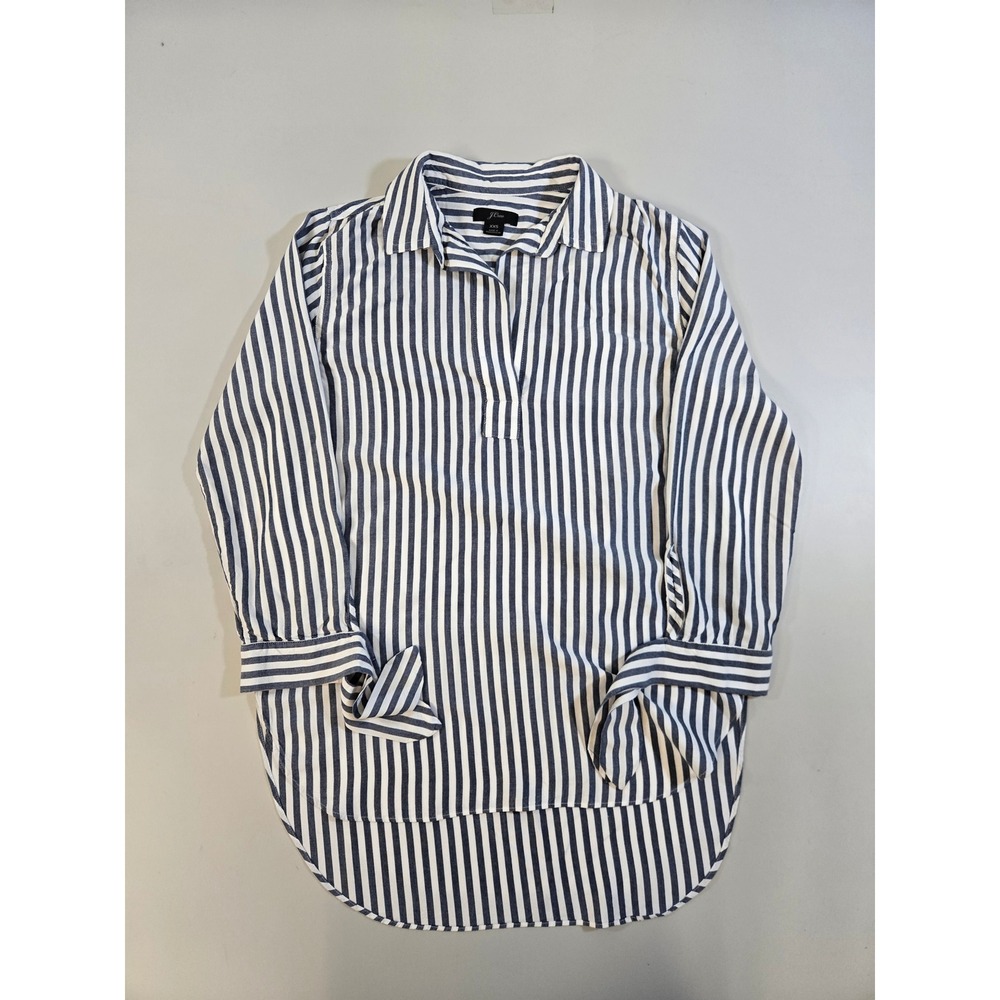J.Crew Womens Blue White Striped Tie Cuff Popover Tunic Shirt XXS J6218 SP19
